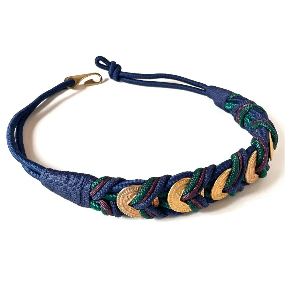 Vintage 80s Gold Tone Medallions & Braided Rope Belt - Picture 2 of 5